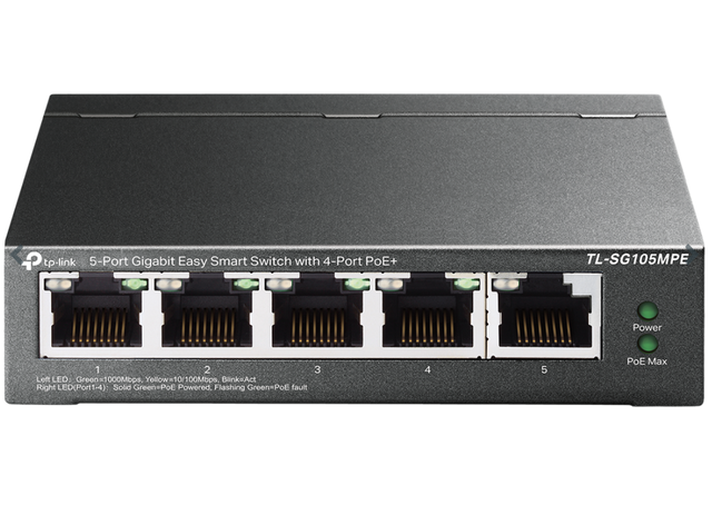 TP-Link TL-SG105MPE 5 Port Gigabit PoE Switch Easy Smart Managed 4 PoE+ Ports 120W W/ 1 Uplink Gigabit Port Limited Lifetime Protection QoS Vlan IGMP & LAG Fanless PoE Auto Recovery