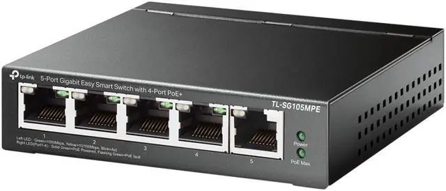 TP-Link TL-SG105MPE 5 Port Gigabit PoE Switch Easy Smart Managed 4 PoE+ Ports 120W w/ 1 Uplink Gigabit Port Limited Lifetime Protection QoS Vlan IGMP & LAG Fanless PoE Auto Recovery