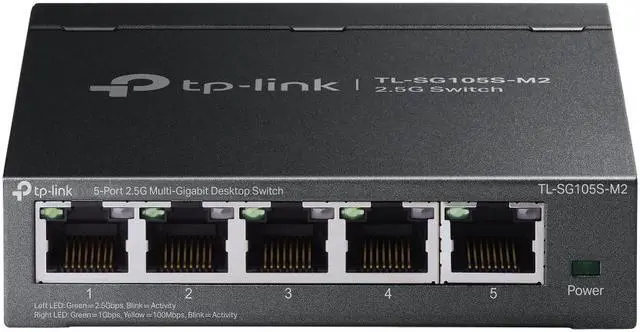 TP-Link TL-SG105S-M2 5-Port Multi-Gigabit 2.5G Ethernet Switch Unmanaged Network Switch Ethernet Splitter Plug & Play Desktop/Wall Mount Silent Operation