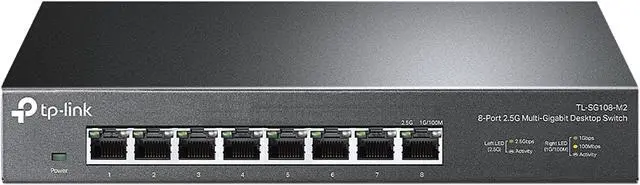 TP-Link TL-SG108-M2 8 Port Multi-Gigabit Unmanaged Network Switch Ethernet Splitter 2.5G Bandwidth Plug & Play Desktop/Wall-Mount Fanless Metal Design Limited Lifetime Protection
