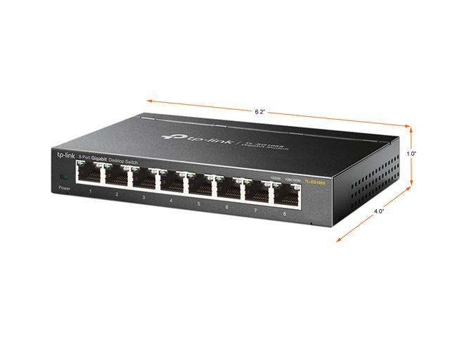 TP-Link TL-SG108S 8 Port Gigabit Ethernet Switch Desktop/Wall-Mount Plug & Play Fanless Sturdy Metal Limited Lifetime Protection 802.1p/DSCP QoS & IGMP Snooping Compact Design