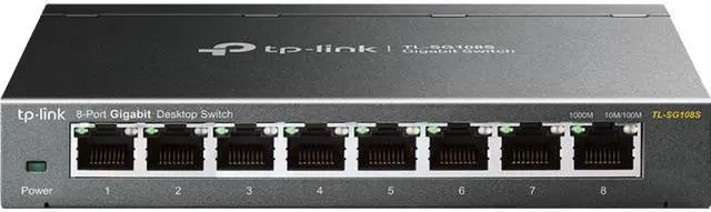 TP-Link TL-SG108S 8 Port Gigabit Ethernet Switch Desktop/Wall-Mount Plug & Play Fanless Sturdy Metal Limited Lifetime Protection 802.1p/DSCP QoS & IGMP Snooping Compact Design
