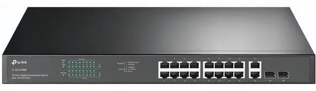 TP-Link TL-SG1218MP 16 Port Gigabit PoE Switch 16 PoE+ Ports 250W w/ 2 Uplink Gigabit Ports + 2 Combo SFP Slots Plug & Play Sturdy Metal Rack-mountable