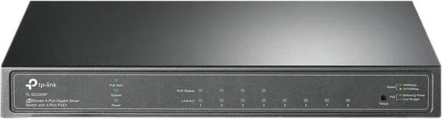 TP-Link TL-SG2008P Jetstream 8 Port Gigabit Smart Managed PoE Switch 4 PoE+ Port 62W Omada SDN Integrated PoE Recovery IPv6 Static Routing L2/L3/L4 QoS Limited Lifetime Protection