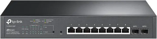 TP-Link TL-SG2210MP Jetstream 10 Port Gigabit Smart Managed PoE Switch 8 PoE+ Ports 150W 2 SFP Slots Omada SDN Integrated PoE Recovery IPv6 Static Routing Limited Lifetime Protection