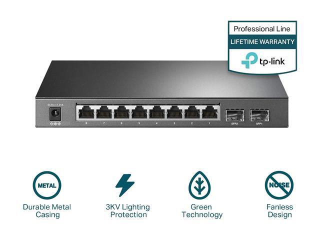 TP-Link TL-SG2210P Jetstream 8 Port Gigabit Smart Managed PoE Switch 8 PoE+ Ports 61W 2 SFP Slots Omada SDN Integrated PoE Recovery IPv6 Static Routing Limited Lifetime Protection