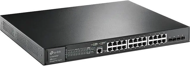 TP-Link TL-SG3428XMP Jetstream 24 Port Gigabit Smart Managed L2+ PoE switch 24 PoE+ Port 384W 4 x 10GE SFP+ Slots Omada SDN Integrated IPv6 and Static Routing Limited Lifetime Protection