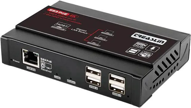 TreasLin HDMI USB KVM Extender(Only Receiver) 4K 30Hz KVM Over IP Supports Gigabit POE Network Switch Over Cat5e/6 up to 383ft USB 2.0 port4 with Independent EDID Management Extender
