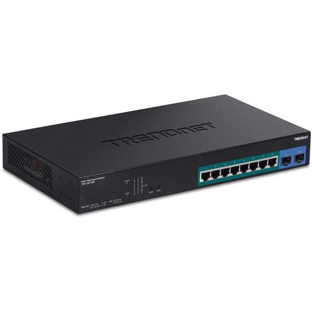 TRENDnet 10-Port Gigabit Web Smart PoE+ Switch With 8 Gigabit PoE+ Ports 2 SFP Slots 130W PoE Budget VLAN QoS LACP IPv4/IPv6 Static Routing Lifetime Protection Black TPE-1021WS