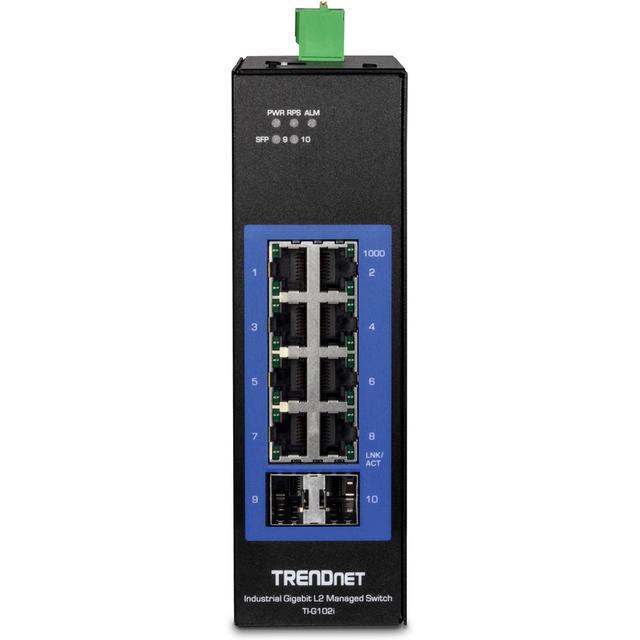 TRENDnet 10-Port Industrial Gigabit L2 Managed DIN-Rail Switch 8 X Gigabit 2 X SFP Slots DIN-Rail Mount IP30 Ethernet Splitter NDAA & TAA Compliant TI-G102i