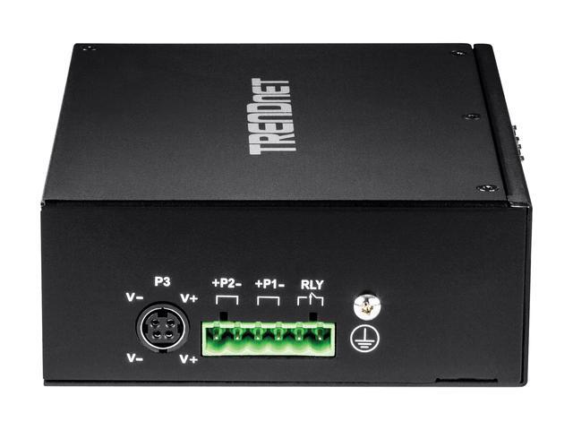 TRENDnet 10-Port Industrial Gigabit PoE+ DIN-Rail Switch 8 X Gigabit PoE+ Ports DIN-Rail Mount 2 X SFP Slots 240W PoE Power Budget Network Switch IP30 QoS Black TI-PG102