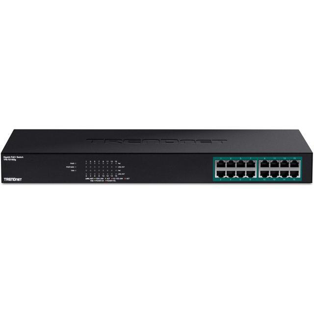 TRENDnet 16-Port Gigabit PoE+ Switch 16 X Gigabit PoE+ Ports 246W PoE Power Budget 32 Gbps Switching Capacity Desktop Switch Ethernet Network Switch Metal Lifetime Protection Black TPE-TG160g