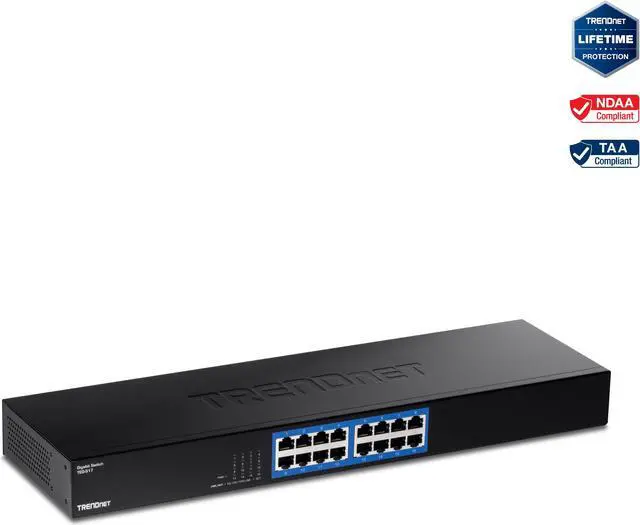 TRENDnet 16-Port Gigabit Switch TEG-S17 16 x Gigabit RJ-45 Ports 32Gbps Switching Capacity Fanless Design Metal Enclosure Internal Power Supply Lifetime Protection Black