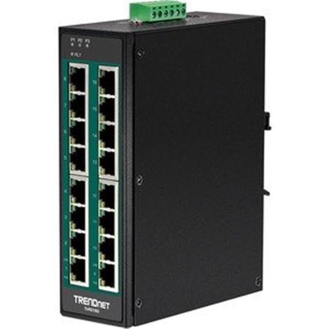 TRENDnet 16-Port Hardened Industrial Unmanaged Gigabit 10/100/1000Mbps DIN-Rail Switch W/ 16 Gigabit PoE+ Ports Lifetime Protection TI-PG160