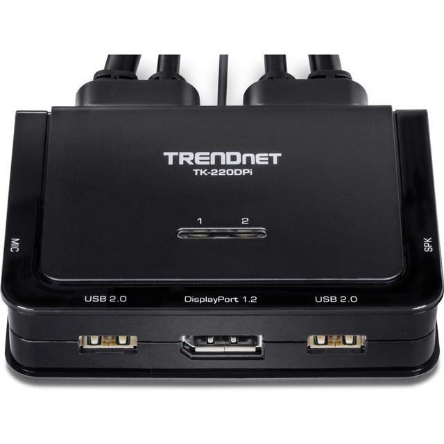 TRENDnet 2-Port 4K DisplayPort 1.2 KVM Switch With Audio 4K UHD (3840 X 2160 60Hz) 3.5mm Speaker/Microphone USB 2.0 Integrated Cables Black TK-220DPI - 2 Computer(s) - 1 Local User(s) - 3840 X 2