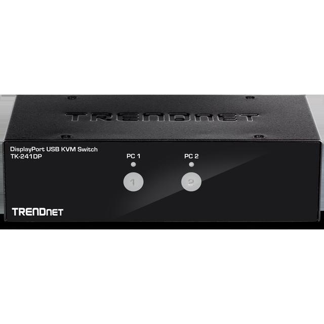 TRENDnet 2-Port DisplayPort KVM Switch DisplayPort 1.2 KVM Connect And Control Two Computers Supports 4K UHD Resolution 3840 X 2160 At 60Hz 2-Port USB 2.0 Hub Black TK-241DP