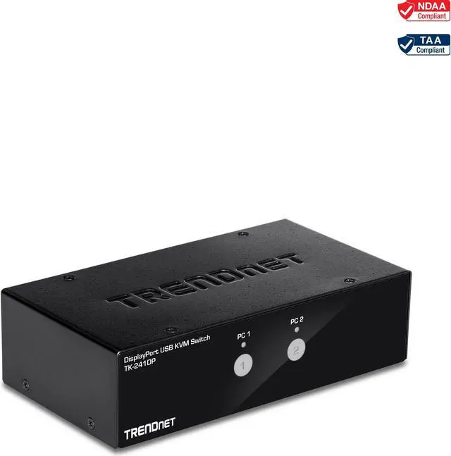 TRENDnet 2-Port DisplayPort KVM Switch DisplayPort 1.2 KVM Connect And Control Two Computers Supports 4K UHD Resolution 3840 x 2160 at 60Hz 2-Port USB 2.0 Hub Black TK-241DP