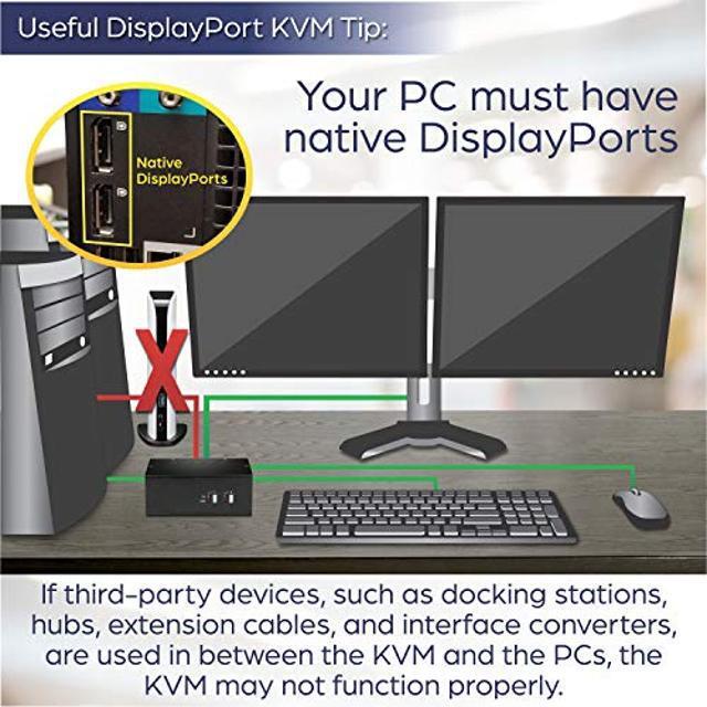 TRENDnet 2-Port Dual Monitor DisplayPort KVM Switch With Audio 2-Port USB 2.0 Hub 4K UHD Resolutions Up To 3840 X 2160 Connect Two DisplayPort Monitors Dual Monitor KVM Switch Black TK-240DP