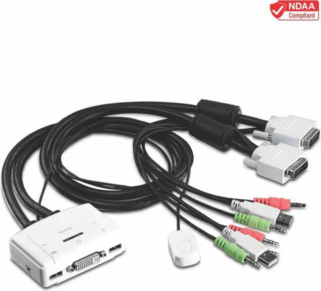 TRENDnet 2-Port DVI USB KVM Switch and Cable Kit with Audio Manage Two PC's USB 2.0 Hot-Plug Auto-Scan Hot-Keys Windows/Linux/Mac Compliant TK-214i
