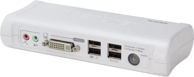 TRENDnet 2-Port DVI USB KVM Switch & Cable Kit with Audio Manage Two PCs 2 x USB Keyboard & Mouse Ports 2 x Bonus USB 2.0 Ports 2 Way Audio Support TK-204UK