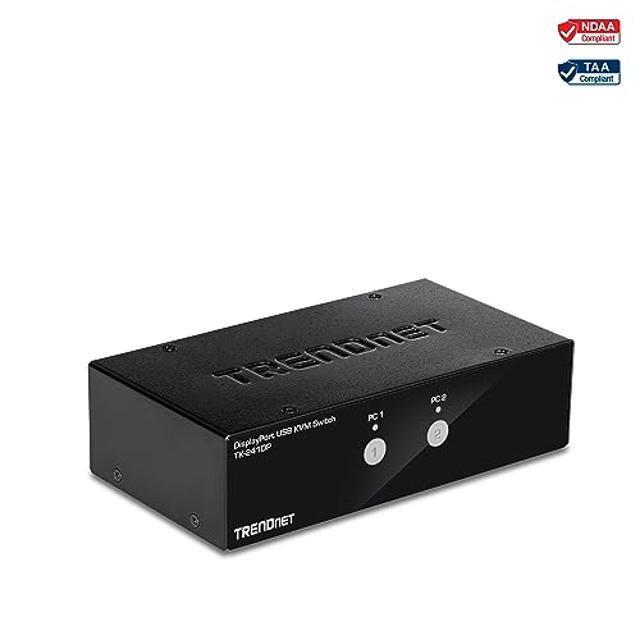 TRENDnet 2-Port Monitor DisplayPort KVM Switch With Audio 2-Port USB 2.0 Hub Supports 4K UHD 3840 X 2160 60Hz DisplayPort 1.2 Black TK-241DP