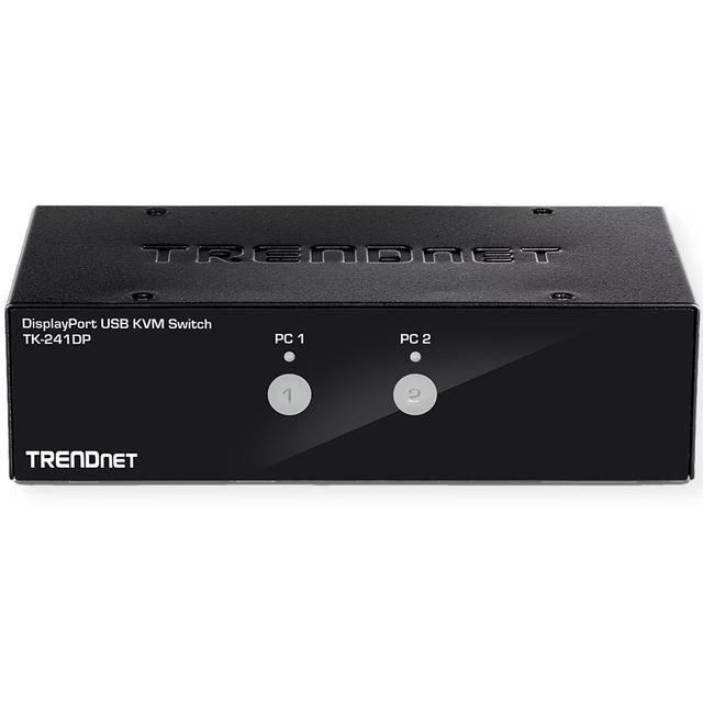 TRENDnet 2-Port Monitor DisplayPort KVM Switch With Audio 2-Port USB 2.0 Hub Supports 4K UHD 3840 X 2160 60Hz DisplayPort 1.2 Black TK-241DP