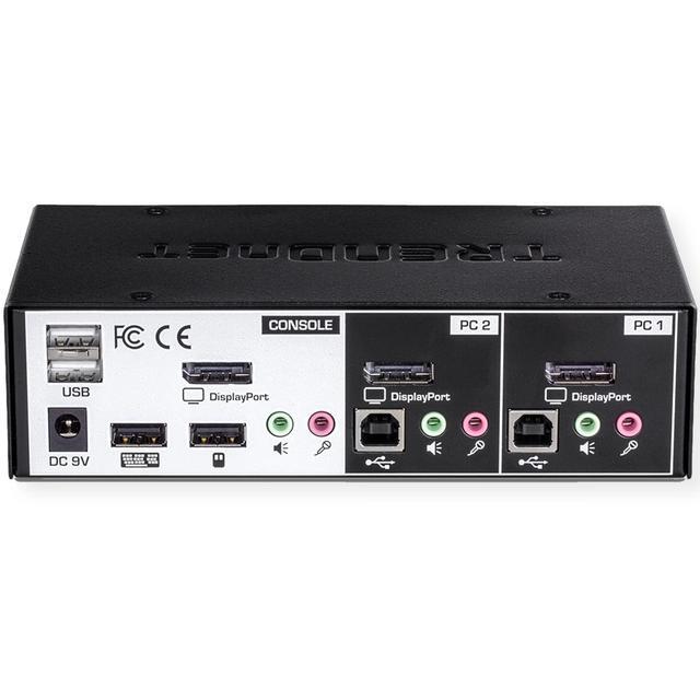 TRENDnet 2-Port Monitor DisplayPort KVM Switch With Audio 2-Port USB 2.0 Hub Supports 4K UHD 3840 X 2160 60Hz DisplayPort 1.2 Black TK-241DP