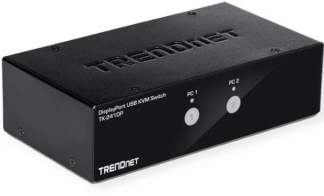 TRENDnet 2-Port Monitor DisplayPort KVM Switch with Audio 2-Port USB 2.0 Hub Supports 4K UHD 3840 x 2160 60Hz DisplayPort 1.2 Black TK-241DP