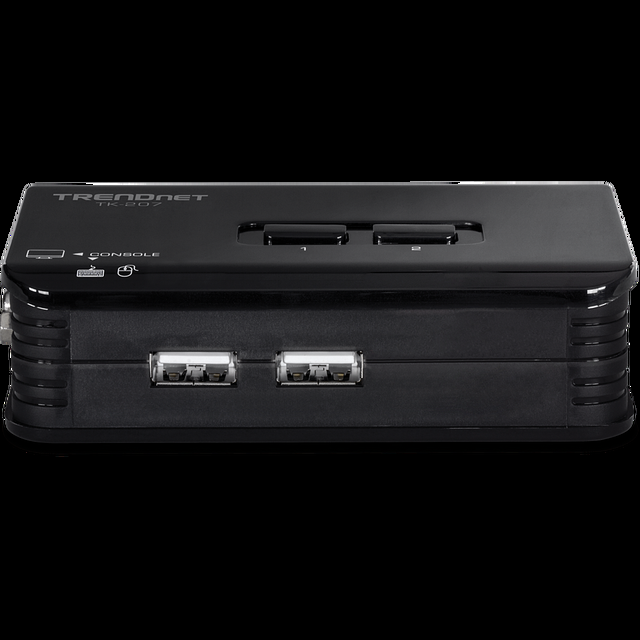 TRENDnet 2-Port USB KVM Switch And Cable Kit 2048 X 1536 Resolution Device Monitoring Auto-Scan Audible Feedback USB 1.1 Compliant With Windows And Linux Hot-Pluggable White TK-207K