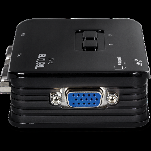 TRENDnet 2-Port USB KVM Switch And Cable Kit 2048 X 1536 Resolution Device Monitoring Auto-Scan Audible Feedback USB 1.1 Compliant With Windows And Linux Hot-Pluggable White TK-207K