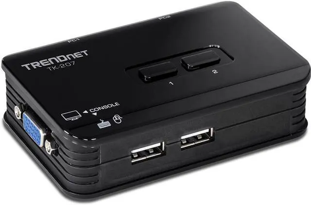 TRENDnet 2-Port USB KVM Switch And Cable Kit 2048 x 1536 Resolution Device Monitoring Auto-Scan Audible Feedback USB 1.1 Compliant With Windows And Linux Hot-Pluggable White TK-207K