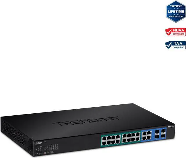 TRENDnet 20-Port Gigabit Web Smart 370W PoE+ Switch TPE-1620WSF 16 Gigabit PoE+ Ports 4 Shared Gigabit Ports(RJ-45 or SFP) 370W PoE Budget Managed PoE+ Ethernet Network Switch Lifetime Protection
