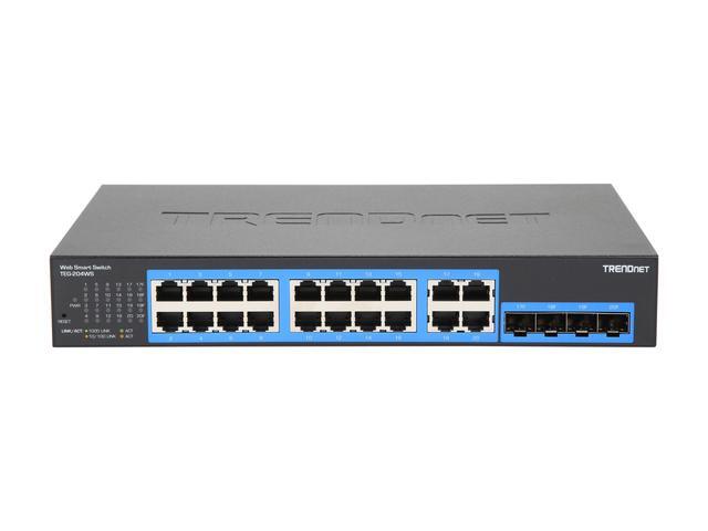 TRENDnet 20-Port Gigabit Web Smart Switch; 16 X Gigabit Ports; 4 X Shared Gigabit Ports (RJ-45/SFP); VLAN; QoS; LACP; IPv6 Support; 40 Gbps Switching Capacity; Lifetime Protection; TEG-204WS