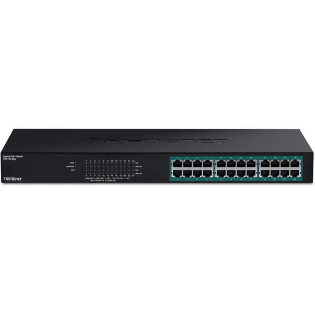 TRENDnet 24-Port Gigabit PoE+ Switch 24 X Gigabit PoE+ Ports 370W Power Budget 48Gbps Switch Capacity RackMount Kit Included Ethernet Network Switch Metal Lifetime Protection Black TPE-TG240G