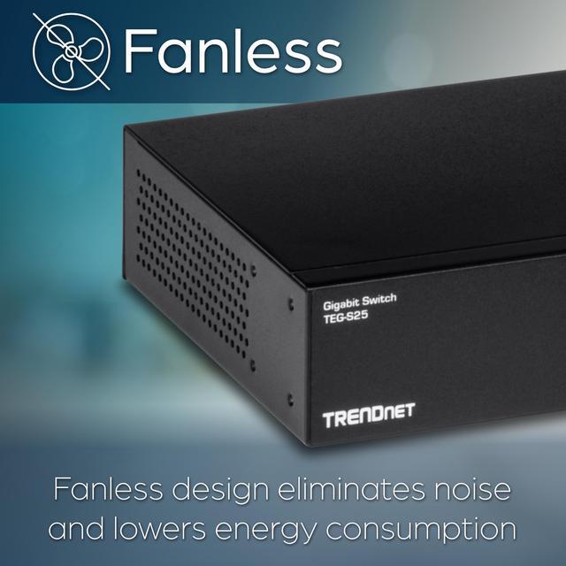 TRENDnet 24-Port Gigabit Switch TEG-S25 24 X Gigabit RJ-45 Ports 48Gbps Switching Capacity Fanless Design Metal Enclosure Internal Power Supply Lifetime Protection Black