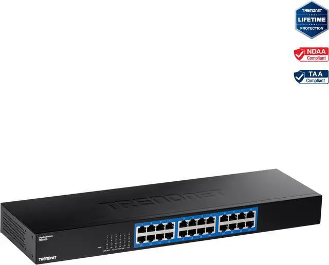 TRENDnet 24-Port Gigabit Switch TEG-S25 24 x Gigabit RJ-45 Ports 48Gbps Switching Capacity Fanless Design Metal Enclosure Internal Power Supply Lifetime Protection Black