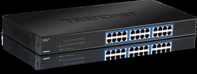 TRENDnet 24-Port Unmanaged Gigabit 10/100/1000 Mbps GREENnet Switch 24 X Gigabit RJ-45 Ports 48 Gbps Switch Fabric Fanless Metal Housing Rack Mountable Lifetime Protection Black TEG-S24G