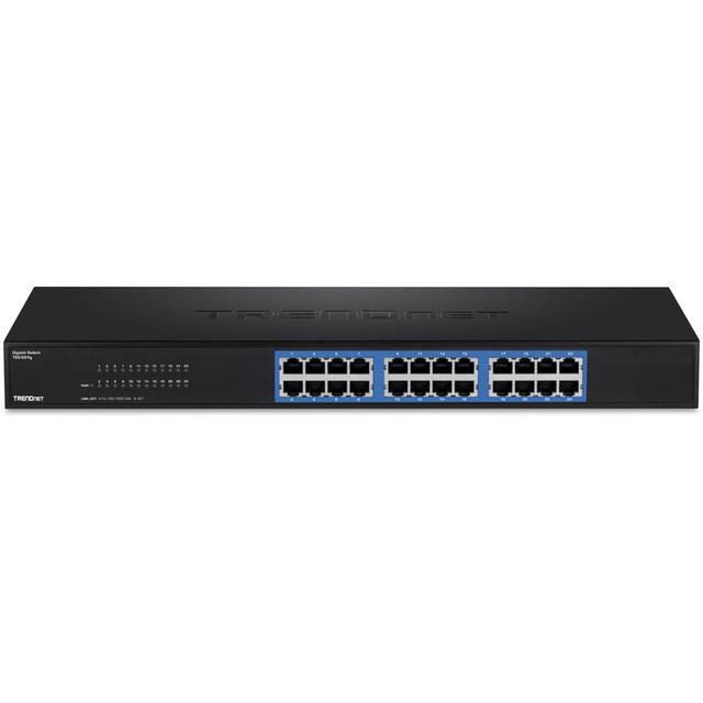 TRENDnet 24-Port Unmanaged Gigabit 10/100/1000 Mbps GREENnet Switch 24 X Gigabit RJ-45 Ports 48 Gbps Switch Fabric Fanless Metal Housing Rack Mountable Lifetime Protection Black TEG-S24G