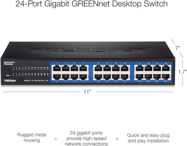 TRENDnet 24-Port Unmanaged Gigabit GREENnet Desktop Switch Ethernet Network Switch 24 X 10-100-1000 Gigabit Ethernet RJ-45 Ports 48Gbps Switching Capacity Lifetime Protection Black TEG-S24DG