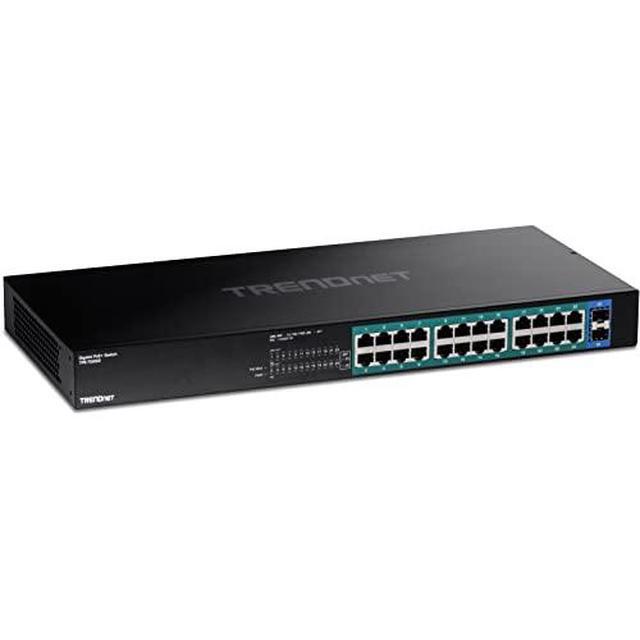 TRENDnet 26-Port Gigabit PoE+ Switch 24 X 30W PoE+ Ports 2 Gigabit SFP Slots 380W PoE Budget 52Gbps Switching Capacity 1U 19" Rack Mountable Lifetime Protection Black TPE-TG262