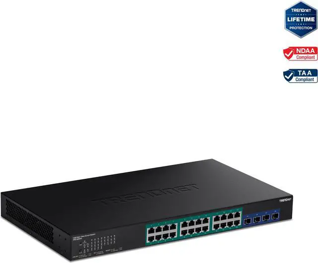 TRENDnet 28-Port Gigabit Web Smart PoE+ Switch with 24 Gigabit PoE+ Ports; TPE-30284; 4 x 10G SFP+ slots; 370W PoE power;VLAN; QoS; LACP; IPv4/IPv6 Static Routing