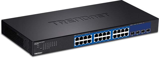TRENDnet 28-Port Web Smart Switch 24 X Gigabit Ports 4 X 10G SFP+ Slots High Speed Network Uplinks 128 Gbps Switching Capacity Network Ethernet Switch 1U Rack Mountable Black TEG-30284