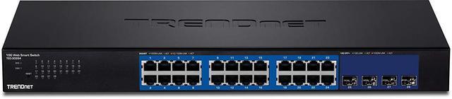 TRENDnet 28-Port Web Smart Switch 24 X Gigabit Ports 4 X 10G SFP+ Slots High Speed Network Uplinks 128 Gbps Switching Capacity Network Ethernet Switch 1U Rack Mountable Black TEG-30284