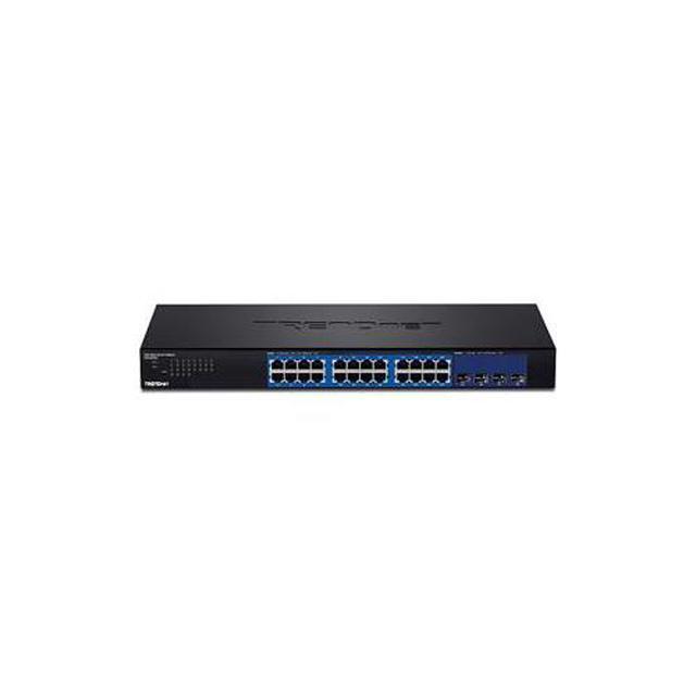 TRENDnet 28-Port Web Smart Switch 24 X Gigabit Ports 4 X 10G SFP+ Slots High Speed Network Uplinks 128 Gbps Switching Capacity Network Ethernet Switch 1U Rack Mountable Black TEG-30284