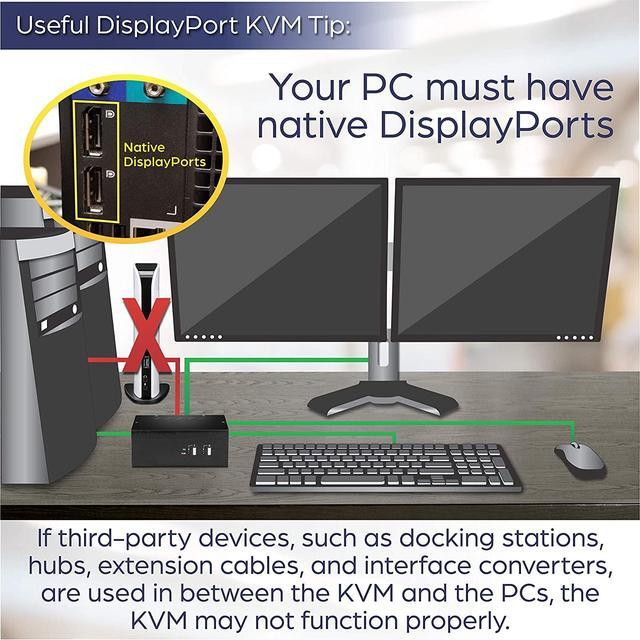 TRENDnet 4-Port Dual Monitor DisplayPort KVM Switch With Audio 2-Port USB 2.0 Hub 4K UHD Resolution Up To 3840 X 2160 Connect 4 DisplayPort Monitors Dual Monitor 4 Port KVM Switch Black TK-440DP