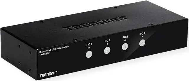 TRENDnet 4-Port Monitor DisplayPort KVM Switch with Audio 2-Port USB 2.0 Hub Supports 4K UHD 3840 x 2160 60Hz DisplayPort 1.2 Black TK-441DP