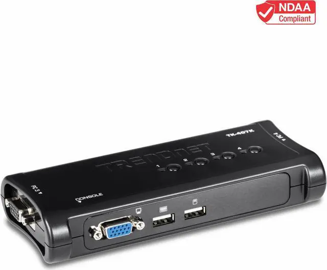 TRENDnet 4-Port USB KVM Switch Kit VGA And USB Connections 2048 x 1536 Resolution Cabling Included Control Up To 4 Computers Compliant With Window Linux and Mac OS White TK-407K