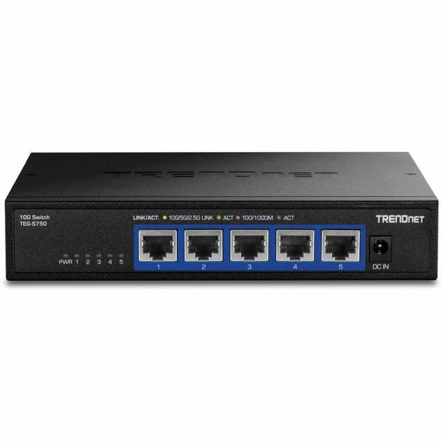 TRENDnet 5-Port 10G Switch TEG-S750 5 X 10G RJ-45 Ports 100Gbps Switching Capacity Supports 2.5G And 5G-Base-T Connections Ethernet Splitter NDAA & TAA Compliant Lifetime Protection Black