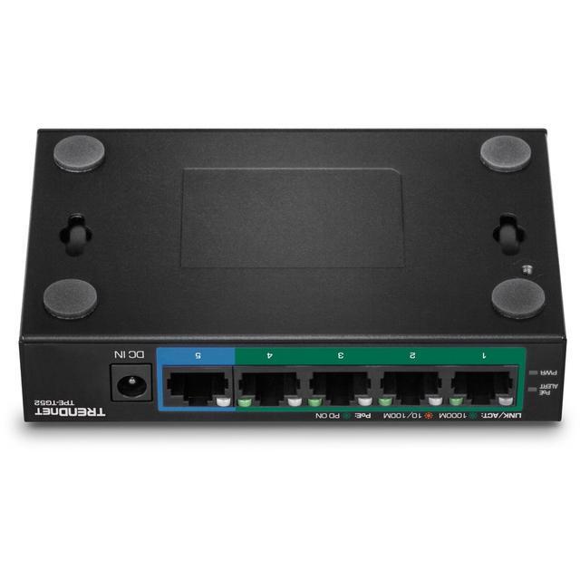 TRENDnet 5-Port Gigabit PoE+ Switch 32W PoE Power Budget 10Gbps Switching Capacity IEEE 802.1p QoS DSCP Pass-Through Support Fanless Wall Mountable Lifetime Protection Black TPE-TG52