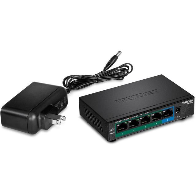 TRENDnet 5-Port Gigabit PoE+ Switch 32W PoE Power Budget 10Gbps Switching Capacity IEEE 802.1p QoS DSCP Pass-Through Support Fanless Wall Mountable Lifetime Protection Black TPE-TG52
